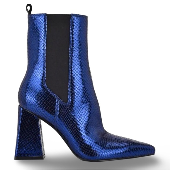 🎩🗝️NWOB $219 Marc Fisher LTD Blue Metallic Leather Boots - Picture 4 of 15